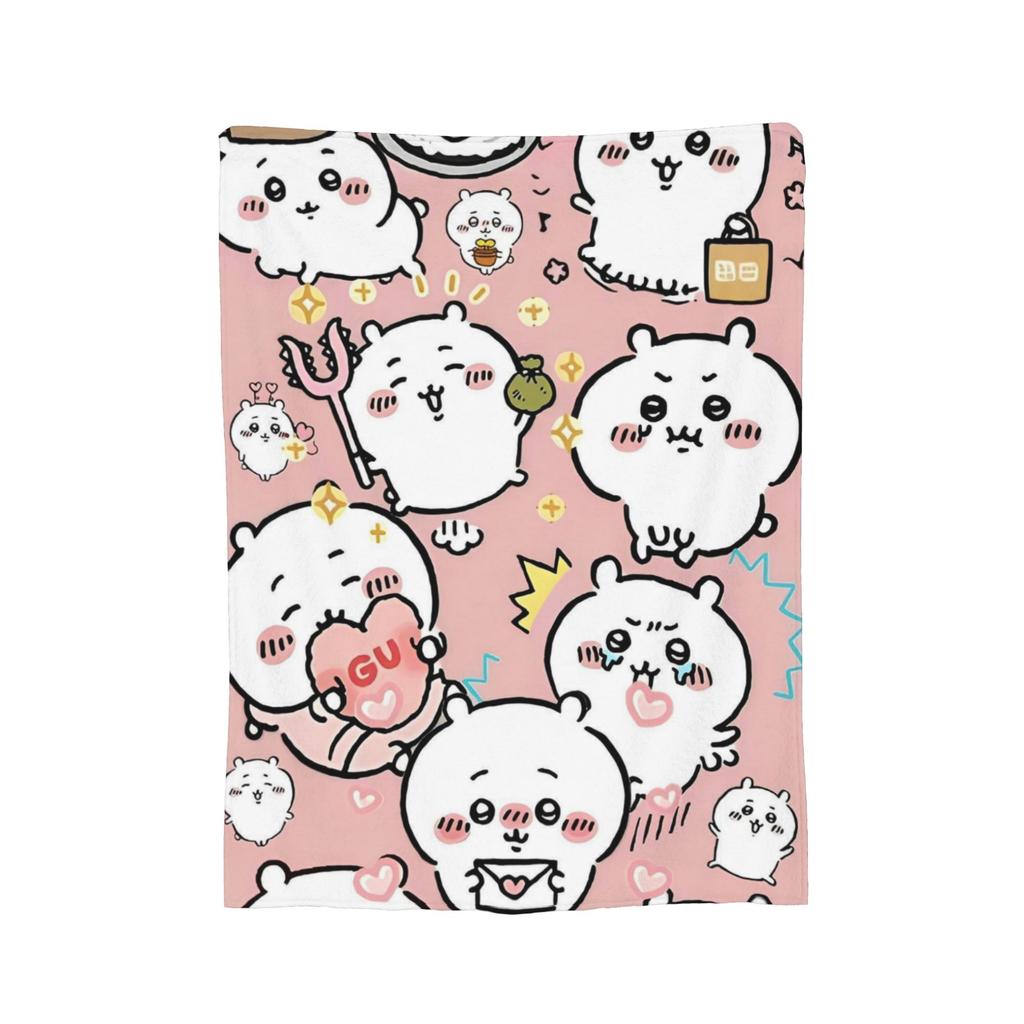 C-Chiikawaa White Momonga Blankets Fleece Spring/Autumn  Multi-function Super Warm Throw Blankets for Bedding Couch Rug Piece