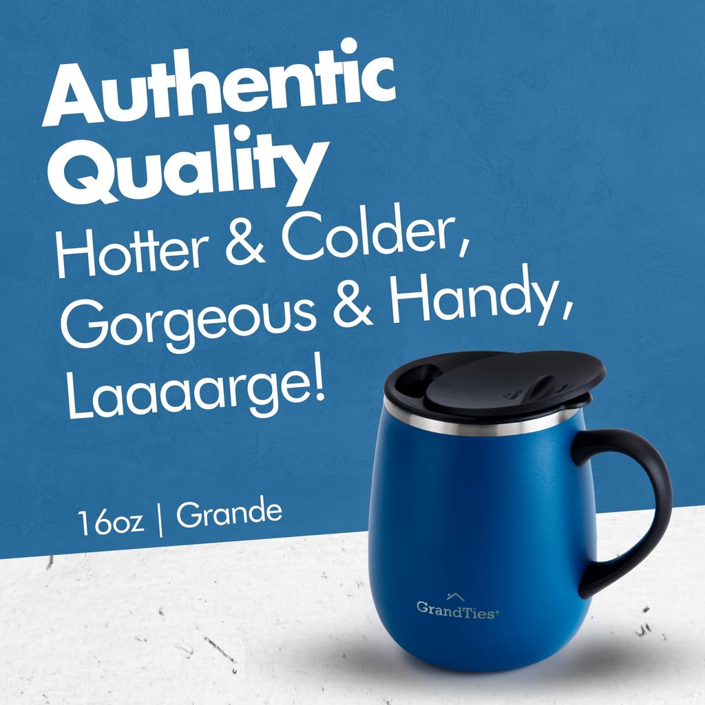 GRANDTIES 19 Colors Premium Vacuum Insulated Mug 460ml Easy To Slide Lid Included Stainless Steel Double Wall Vacuum Insulated Structure Comes with