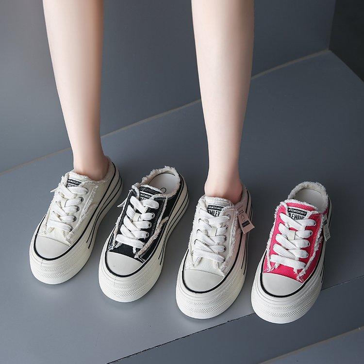Scarpe di tela con nuova piattaforma autunnale Scarpe da ragazza con punta tonda in pizzo color block Scarpe alla moda Mezze pantofole sportive con punta chiusa