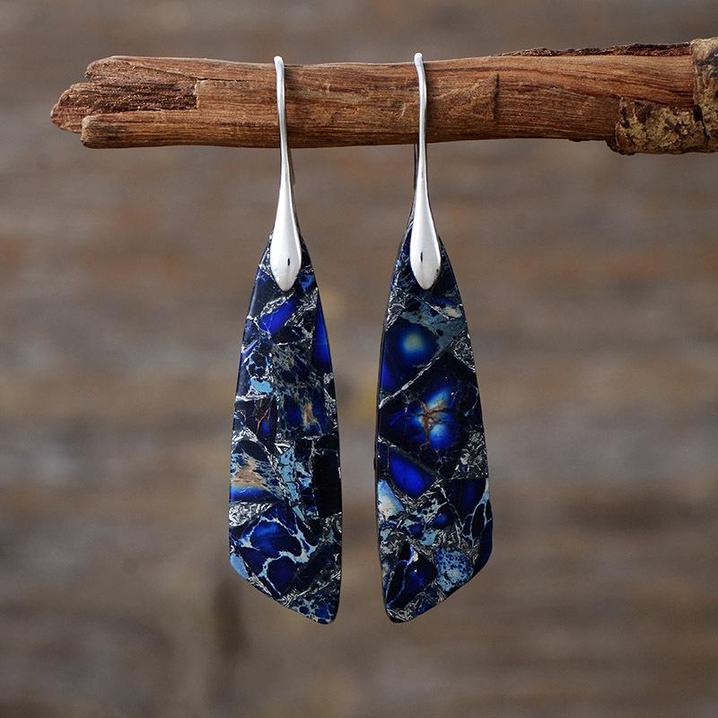 Bohemian Emperor Stone Geometric Pendant Earrings Popular Natural Stone Jewelry