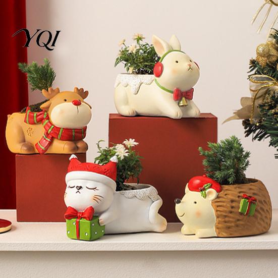Unique Animal Shaped Pots Cute Christmas Succulent Planter, Small Plant Pot for Planter Indoor Home Desktop Decor, Gift Lovers Resin Containers