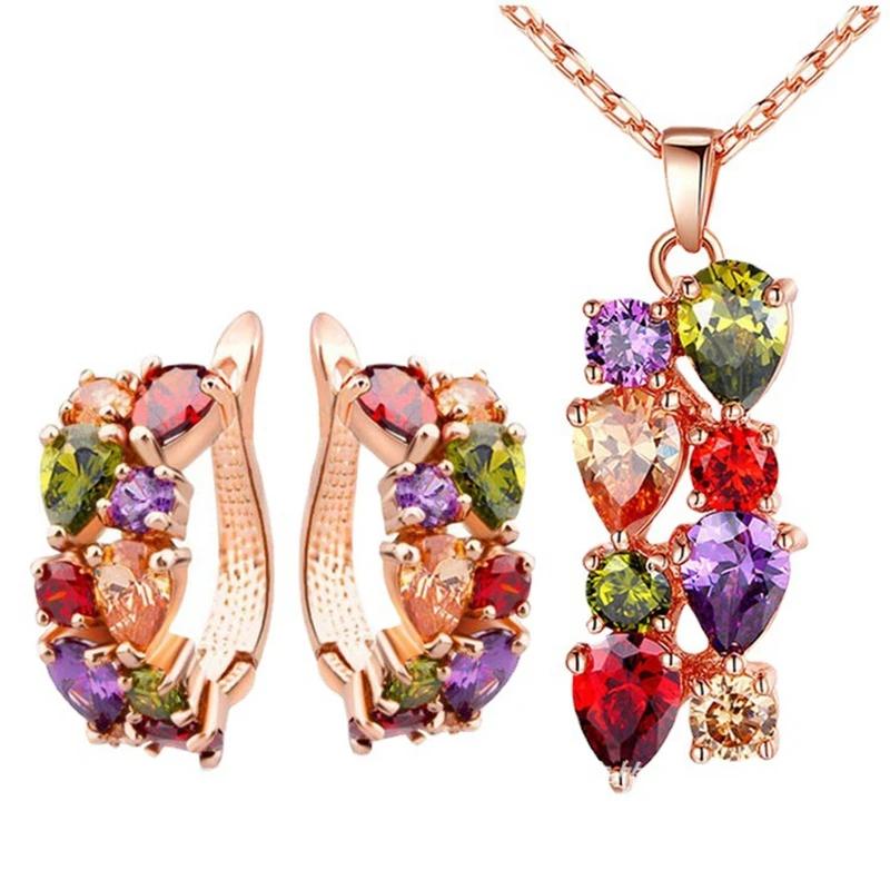 Zircon Set Mona Lisa Zircon Necklace Earrings Colorful Necklace Earrings Sets for Female Luxury Fashion Wedding Jewely Sets