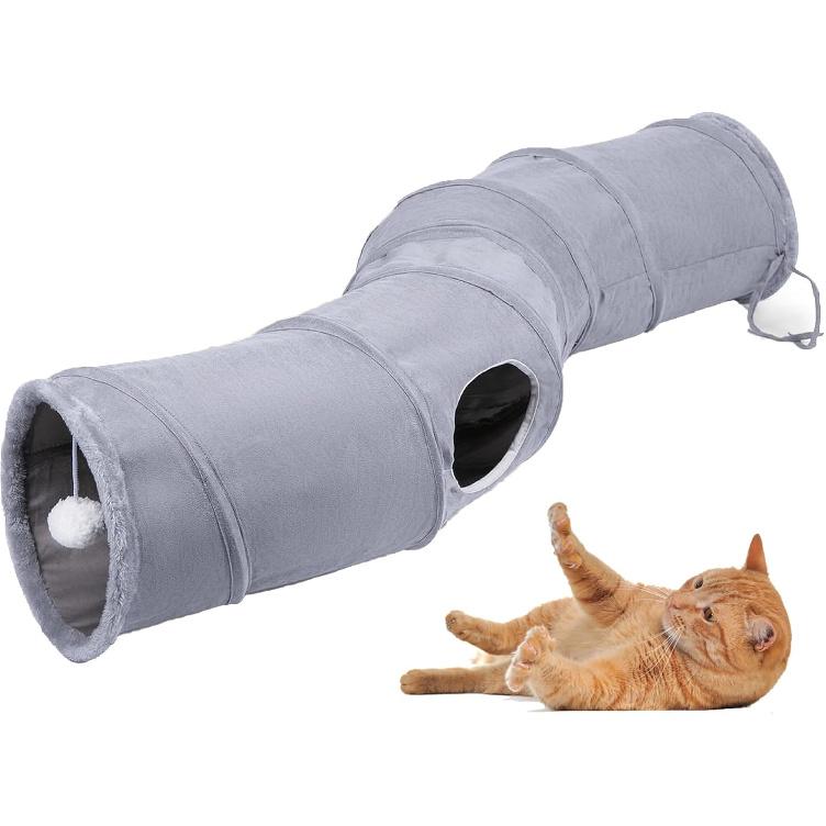 Cat Tunnel, Durable Suede Collapsible Cat Play Tube Toys with Play Ball, Indoor Cat Tunnel for Cat, Puppy, Kitty, Kitten, Rabbit (Small)