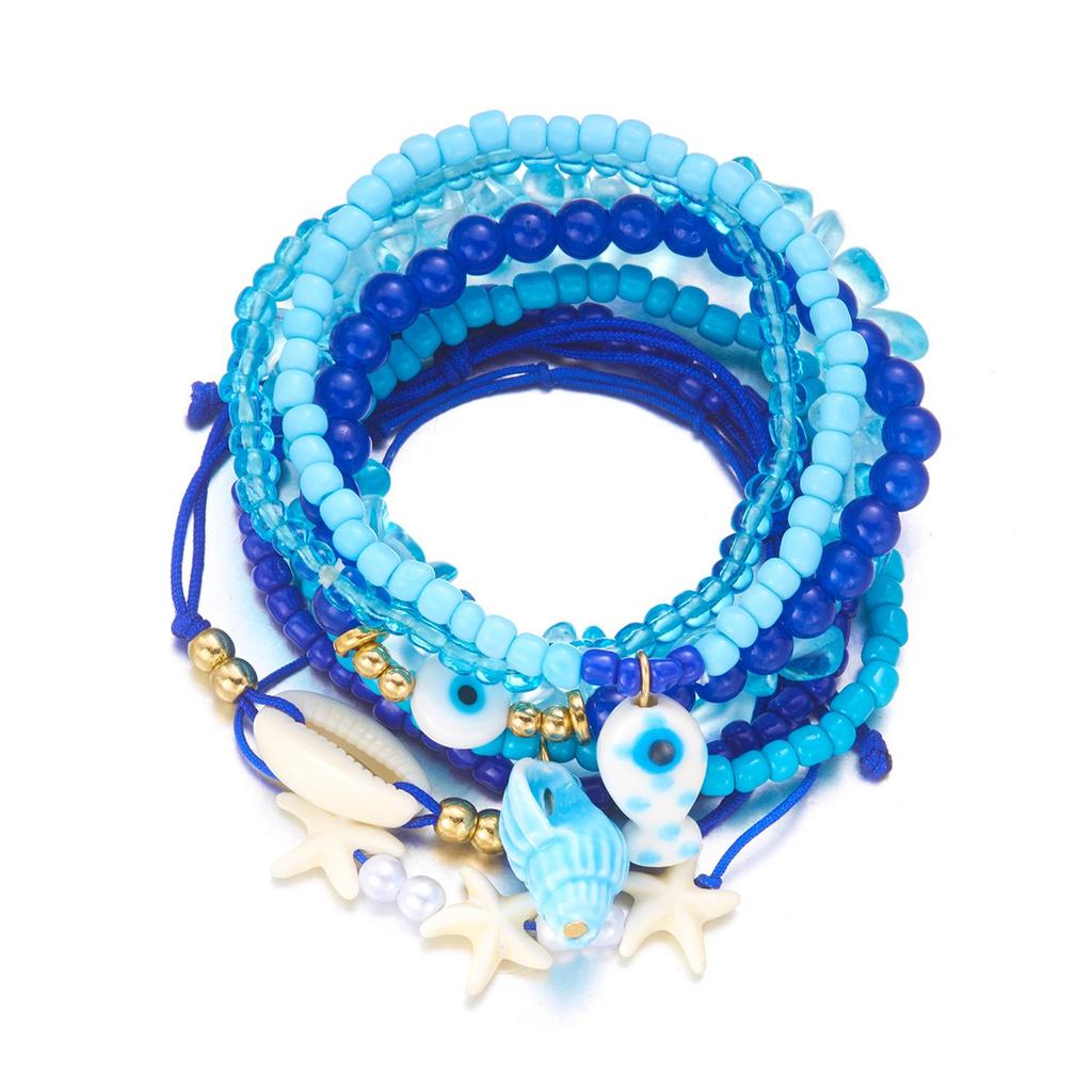 Bohemian Gold Starfish & Pearl Beaded Bracelet Set