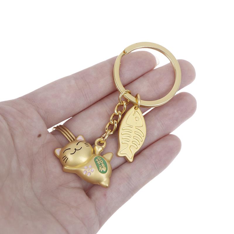 1Pc Couple Gift Japan Lucky Cat Keychain Kawaii Trinkets Alloy Accessory Car Bag Pendant Key Chain Pray Golden Keyfob