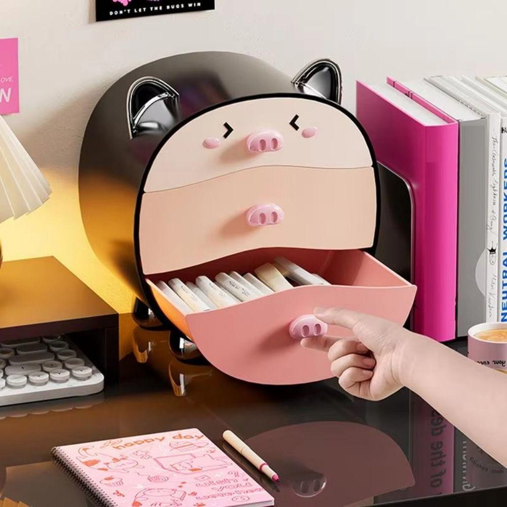 Pig-shaped Cosmetics Storage Box Pull-out Makeup Storage Tool for Study Room Living Room