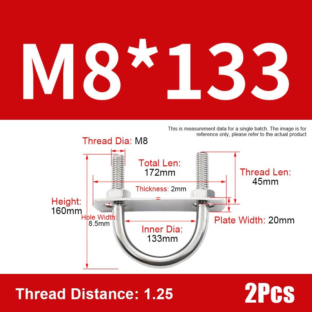 1Set With Baffle M8 Round Tube Clamp 304 Stainless Steel Round Bolt  for Round Tube