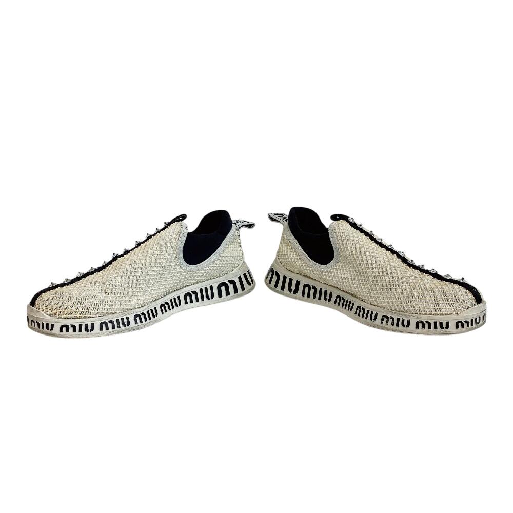 MIUMIU Crystal Bijou Leather Leather Slip-on Black Leather Used