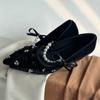 Elegant String Bead Crystal Embellished Black Heels Women Sexy Pointed Toe Flannel Back Strap Buckle Sandal Luxury Designer Shoe
