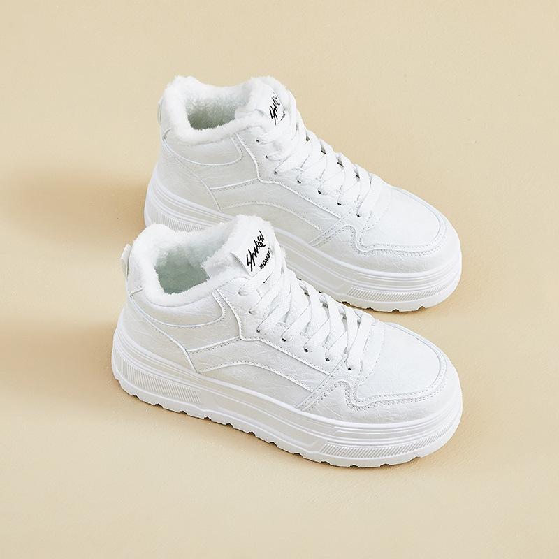 

Зимние теплые сноубутсы для женщин, нескользящие кроссовки на массивной платформе с подкладкой из искусственного меха, шнуровка, теннисные туфли для ходьбы, женские удобные короткие ботильоны 40 белый