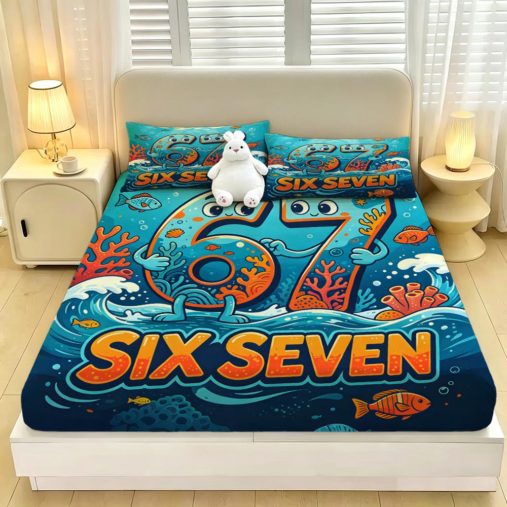 3pcs Funny 67 Element Print Coreless Bed Sheet Set Multiple Sizes Soft Bed Covers, Bedroom Bedding Decorations, Gifts, Bedding