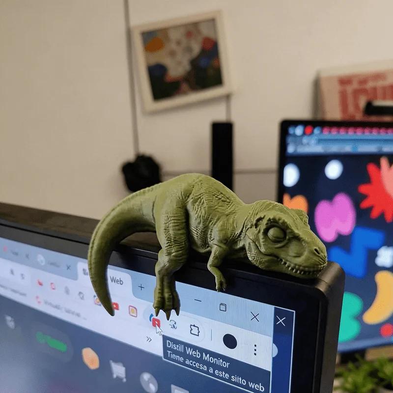 Sleeping T-Rex Monitor Topper 3D Printed Lazy Dinosaur Figurine Desk Shelf Decor Cute Dino Ornament Gift