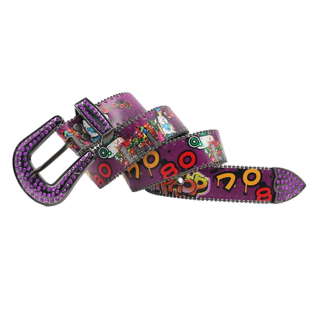 Bohemian Graffiti Rhinestone Leather Belt - Casual & Versatile European-American Style