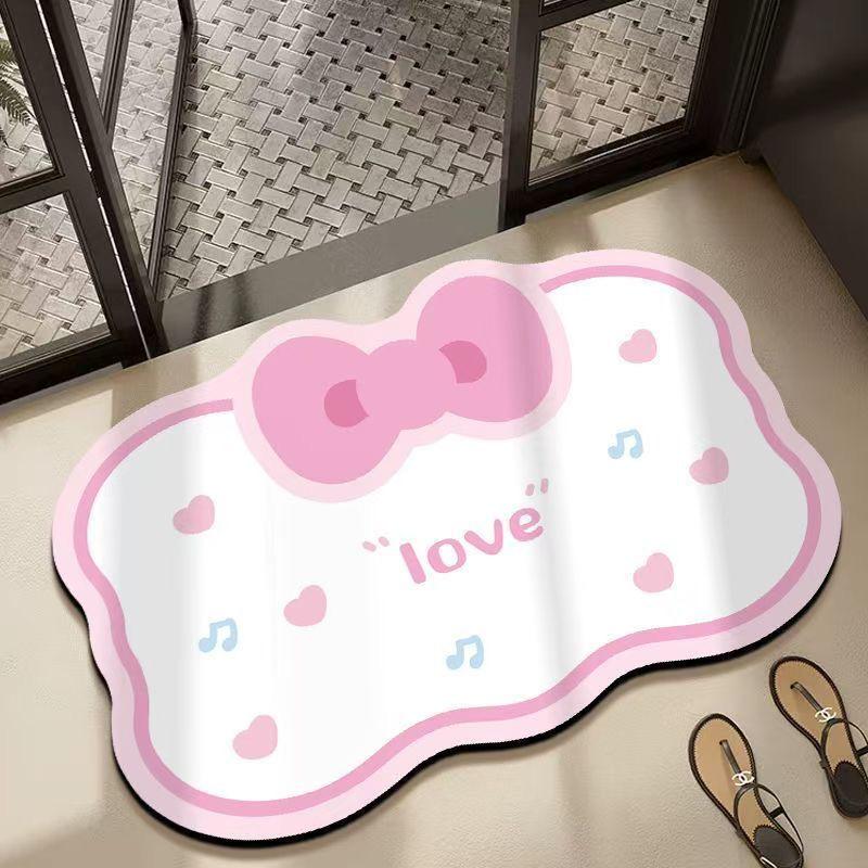 Cute Bowknot Diatomaceous Earth Bathroom Mat - Water Absorbent, Non-Slip, Ideal for Toilets & Entrances