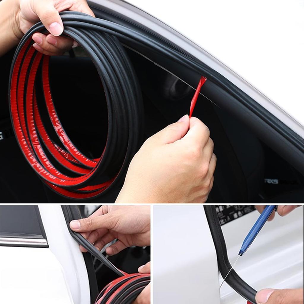 Mandark Car Door Seal Strip, Rubber Double Layer Vehicle Weather Stripping, 32.8Ft 5 Hole Soundproof Self Adhesive Automotive Sealing Strip