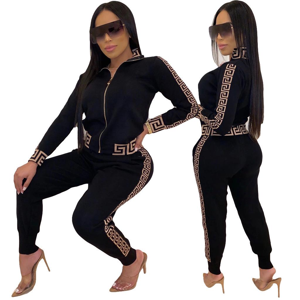 European & American Fashion Casual Printed Splicing Two-Piece Suit