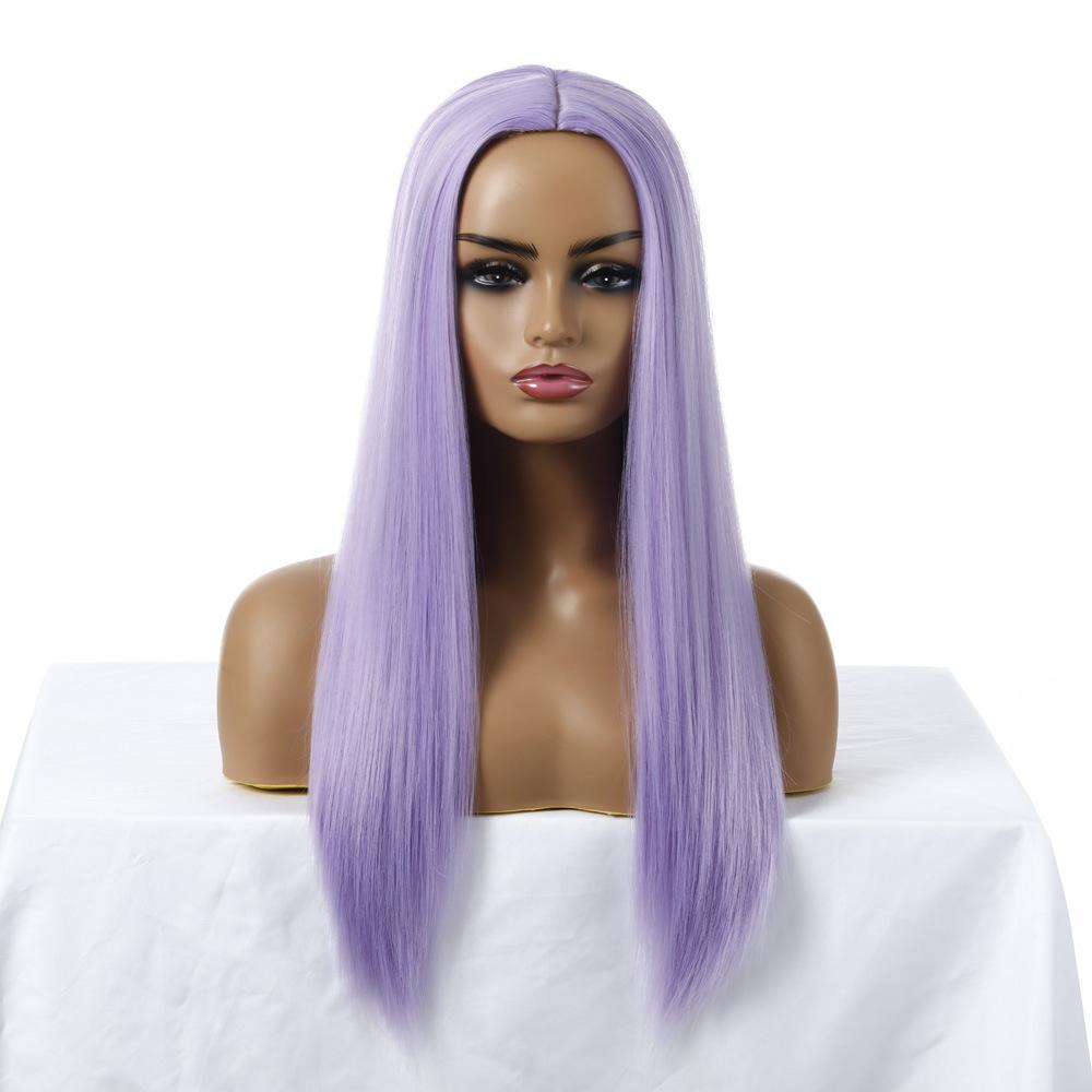 Fiore di Tessuto Multicolore Capelli Lunghi Lisci Parrucca Sintetica da Donna Set
