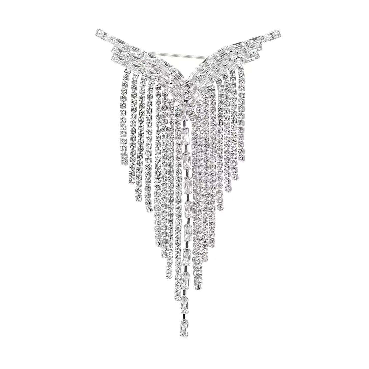 

Брошь с бахромой в форме Y-образного бриллианта для женщин, роскошная брошь с кристаллами, легкая роскошная брошь для нишевого дизайна, аксессуары для костюма