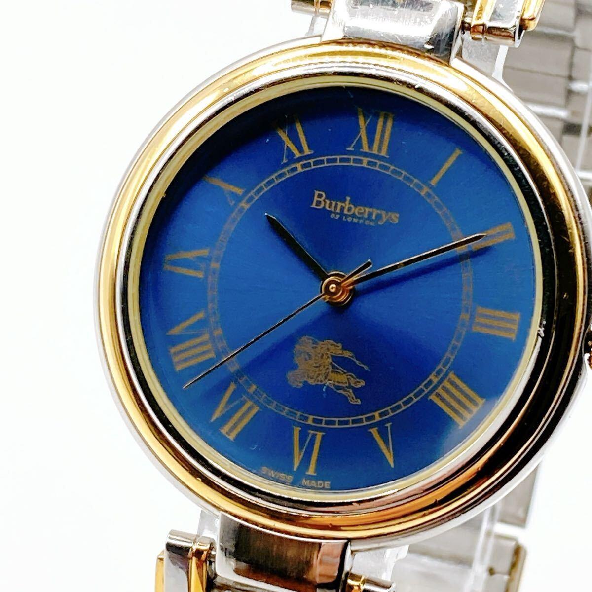Used 325 Burberrys Ladies Watch Quartz Roman Working Blue Dial 325 Burberry Round QZ