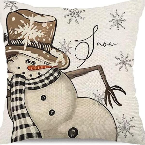 Christmas Pillowcase Linen Print Elk Snowman Home Decoration Sofa Cushion Cover