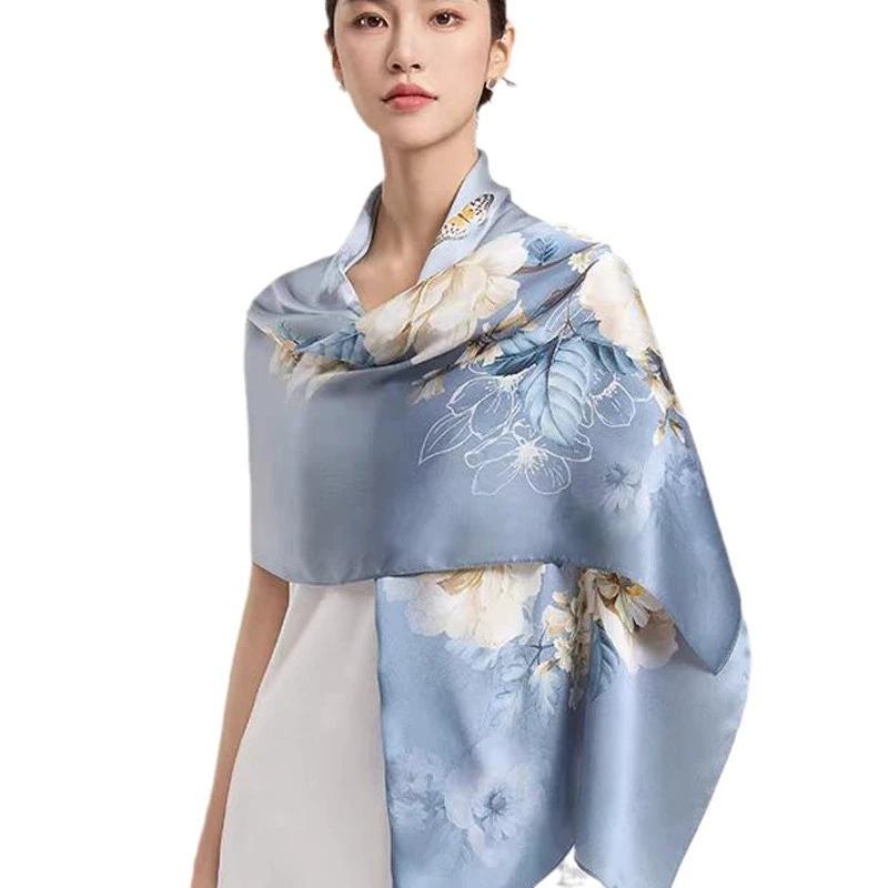 Hochwertiger 100% Seiden Schal Tuch Hijab Wickeltuch Damen Blumig Frühling Sommer Strand Seiden Schals
