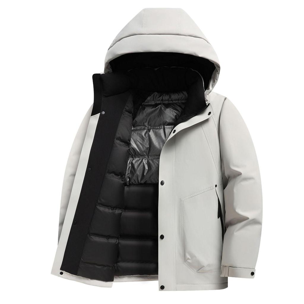 High Fill Power Men's Hooded White Duck Down Jacket - Trendy, Thickened, Cold Protection