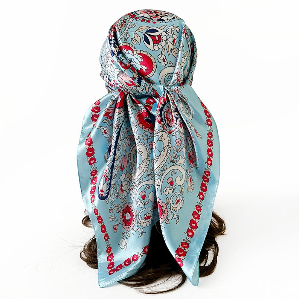 90cm Satin Square Scarf - Paisley Print, Versatile Headscarf, Bandana, or Waist Scarf