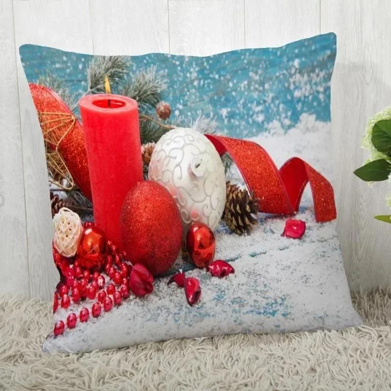 Home Decoration Bedroom Bedside Pillow Cover Christmas Candle Square Cushion Cover Living Room Sofa Pillow 40x40cm