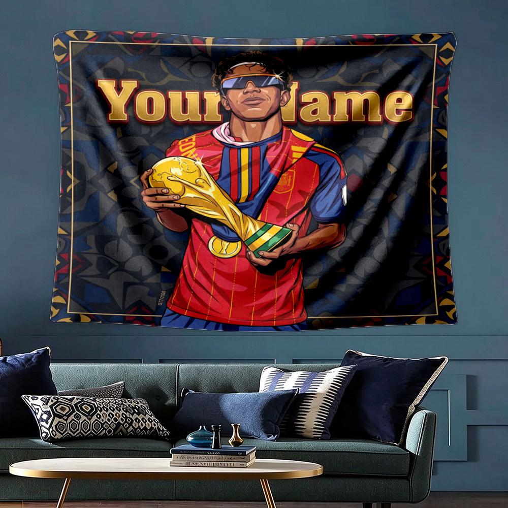 Lamine Yamal Custom Your Name Wall Decor Tapestry Art For Pet Memorial Birthday Wedding Party Backdrop Family Gift