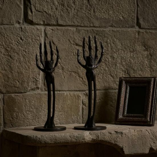 Xiaobudian Halloween Skeleton Candle Holder, Gothic Resin Hand And Standing Candlestick Holders for Table Mantel Decor