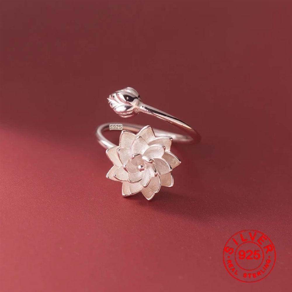 

BFCLUB Silver Color Simple Flower Rings For Women Geometric Fashion Open Adjustable Handmade Party Jewelry Gift Allergy