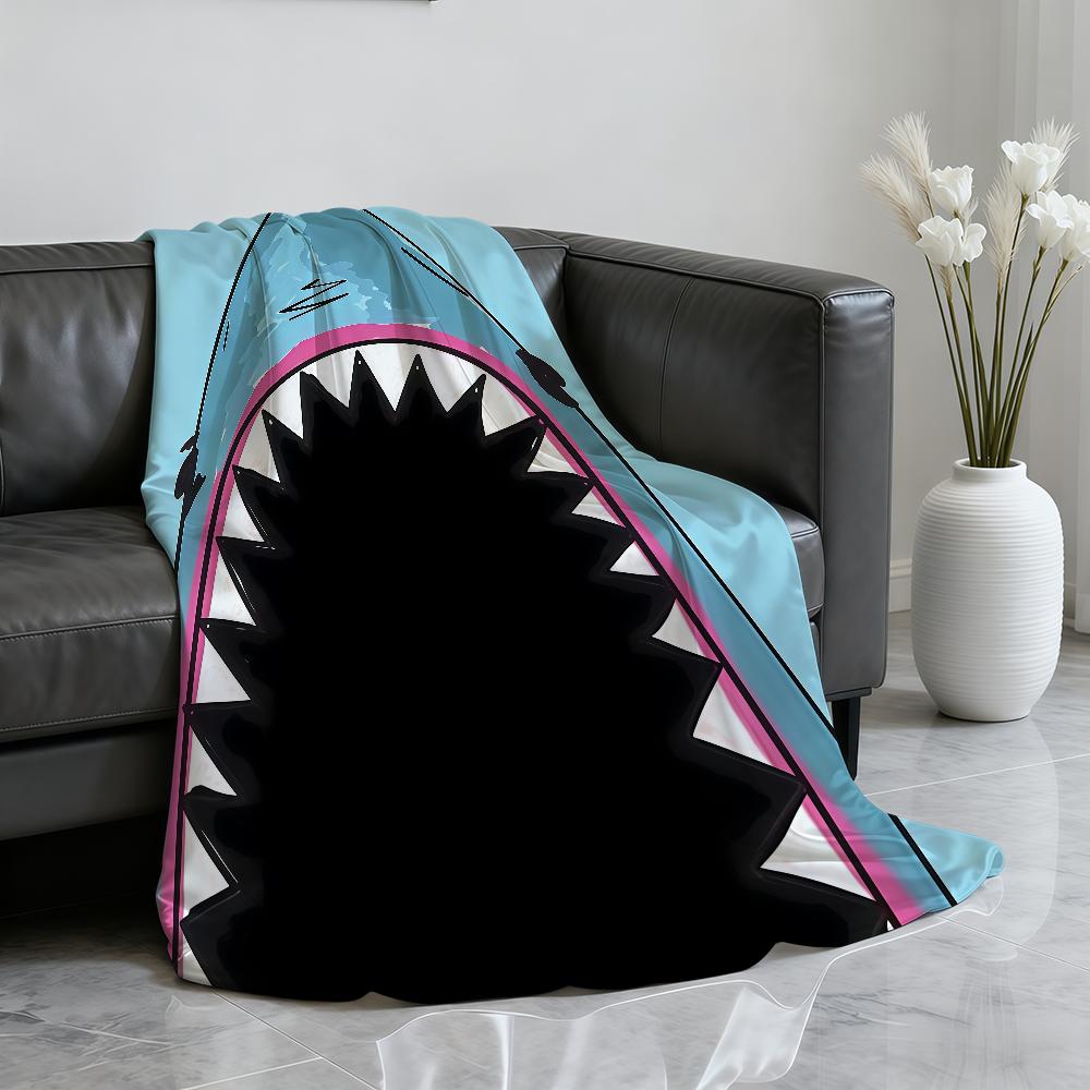 Cartoon Shark Big Mouth Seaside Funny Hug Me Blanket For Soft Throw Blanket for Picnic Bed Sofa Home Bedroom Warm Comfortable