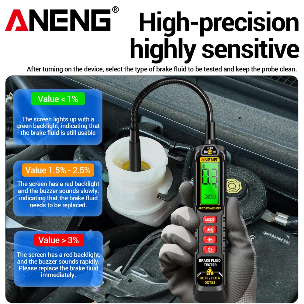 Kit Elettricista Auto Portatile ANENG BF01 Tester Liquido Freni Relè Auto RT01 Tester di Tensione 12V/24V Rilevatore Relè 4/5 Pin Analizzatore Olio Freni Strumenti di Test