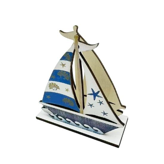 Wooden Paper Towel Holder, Universal Size Solid Wood Paper Towel Stand with Ocean Style Tropical Fish Sailboat Patterns for Kitchen Dining Table Decor