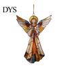Christmas Gift Tags for Friends Stained Glass Style Angel Ornament, 2D Acrylic Tree Hanging Retro Holiday Party Supplies Decoration with Gold String,