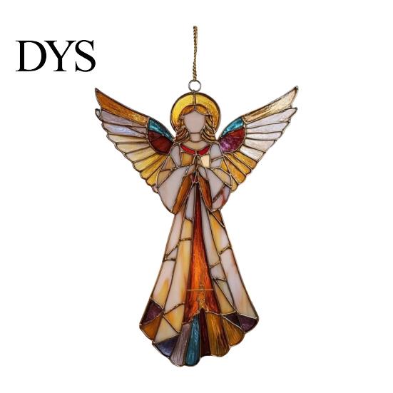 Christmas Gift Tags for Friends Stained Glass Style Angel Ornament, 2D Acrylic Tree Hanging Retro Holiday Party Supplies Decoration with Gold String,