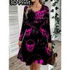 Spring Autumn Women Dress Casual Long Sleeve O-neck 3D Print Loose A-Line Dress Oversized Home Wear Robe