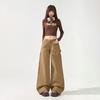 Early spring pure cotton American low-rise casual tooling jeans women's loose deconstruction splicing fashion non-stick leg flared pants