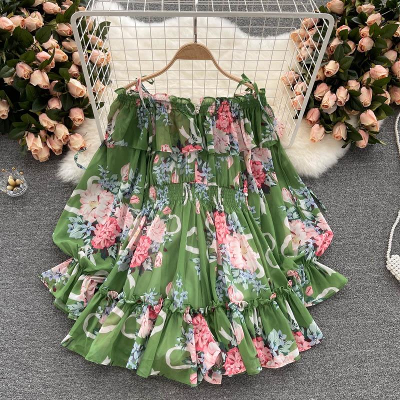 Shirt Dress Pullovers Tops Women Long Sleeves  Loose Beach Vacation Off-the-Shoulder Printed Shirt Tops