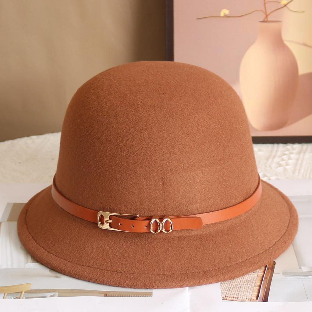 Hat Women's Autumn and Winter Wool British Thermal Basin Hat Foreign Style Short Brim Show Small Face Foldable Bucket Hat Tide