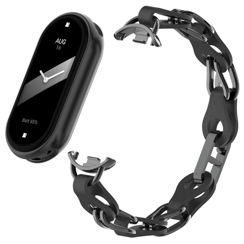 Pro Xiaomi Smart Band 9/8 Řemínek k hodinkám Módní vyřezávaný řetízek ze slitiny zinku a kůže