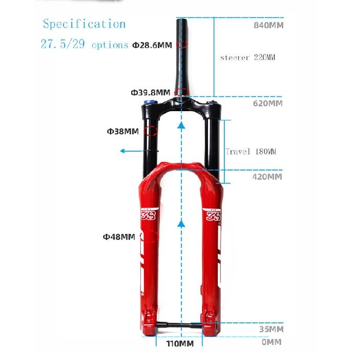 Bike Fork Rebound Adjustable MTB Air Front Suspension 27.5/29 Inch 160mm/180mm Travel Boost Size 110mm Fork Bicycle Accessories