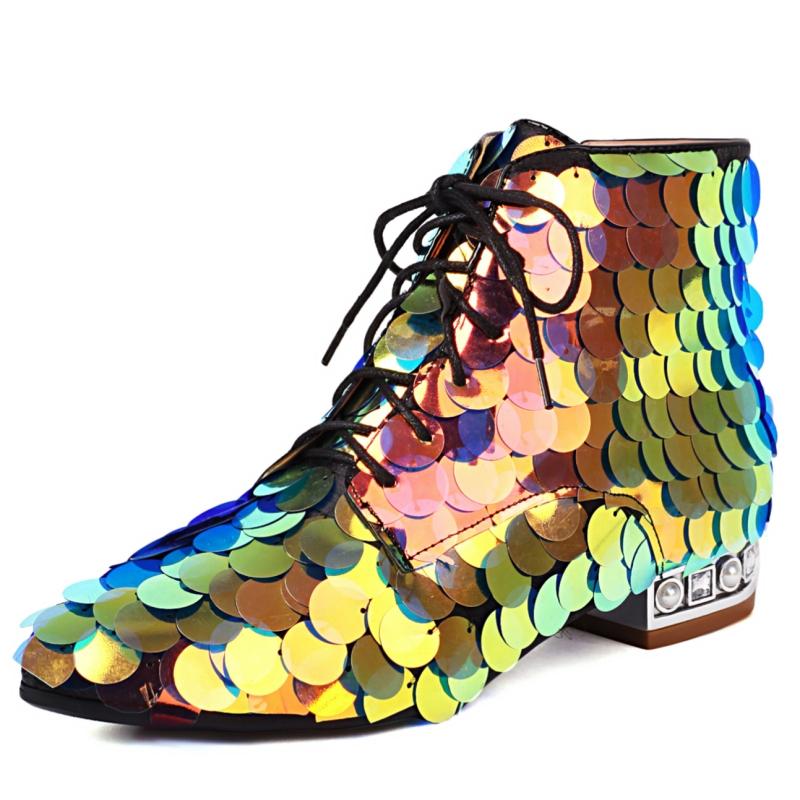Fashion Luxury Women`s Ankle Boots Sequined