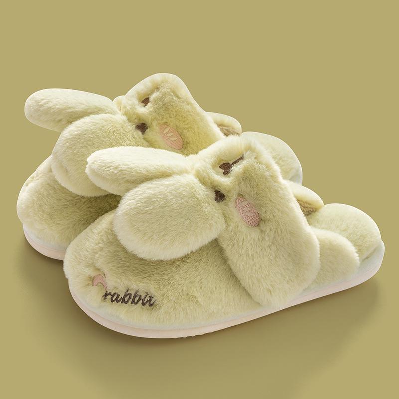 Women's Winter 2026 Cotton Plush Rabbit Fur Slippers - Indoor Home Style