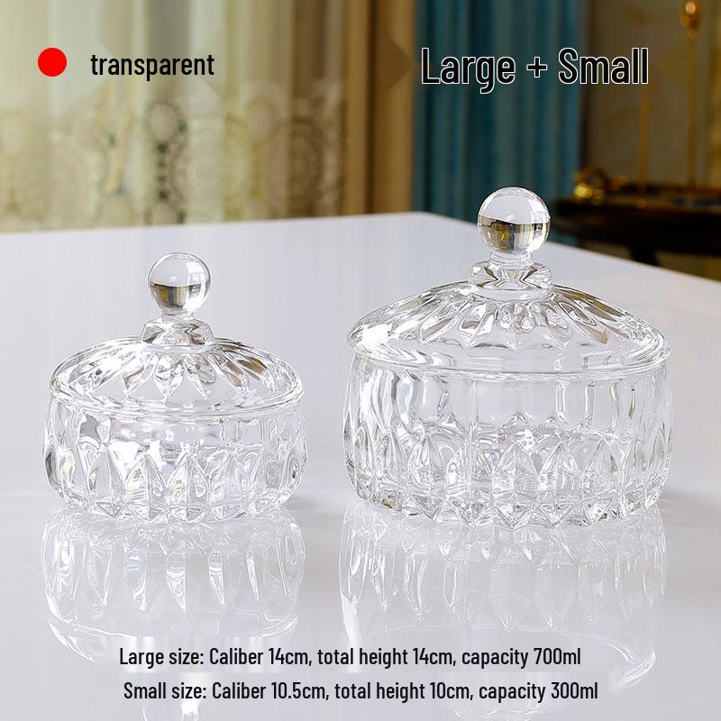 French Luxury Crystal Glass Candy Bowl: Exquisite Transparent Sugar or Jewelry Storage Jar