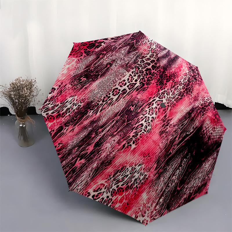 1pc Abstract Circular Pattern with Leopard Print and Mesh Overlay Umbrella with Plastic Handle,Suitable for All Seasons UmbrellaPT572