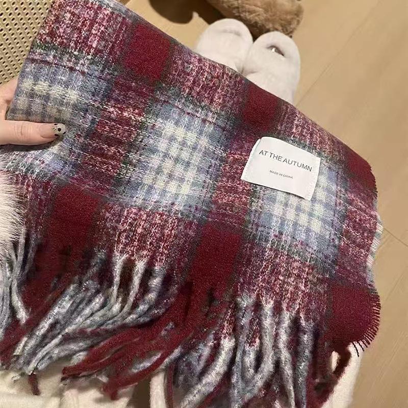 Autumn and Winter Scarves Women's Winter High-end Scarves Thickened and Warm Tonglu Imitation Cashmere Plaid Scarves