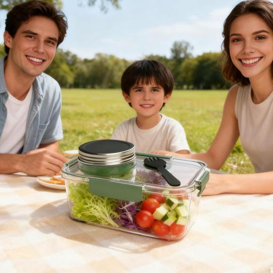 Salad To-Go Container with Dressing Cup Leak-Proof Mason Jar BPA-Free Plastic Lunch Box for Home Office Travel
