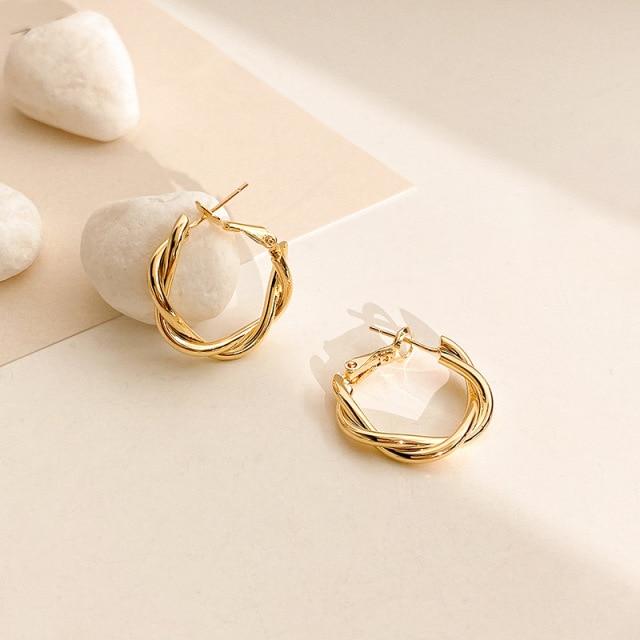 Chic Fashionable Hollow Chain Hoop Earrings Temperament Minimalist Minimalist Circle Bold Statement Earrings Jewelry Metallic Geometric Stylish