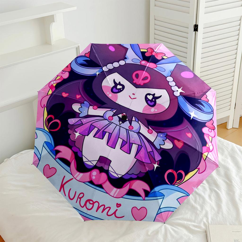 Kawaii Kuromi Floral Charm Portable Automatic Umbrella Sturdy 8 Rib Shaft Compact Design for Outdoor Daily Use Fashion Lovers Stylish Gift for Women